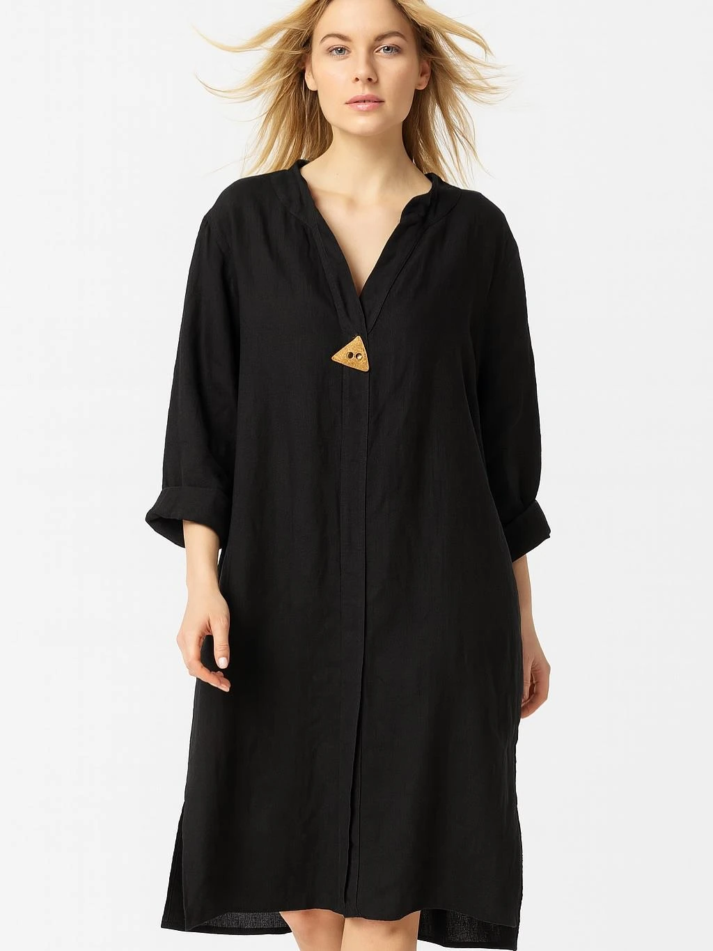 İtalyan Keten Elbise - SİYAH