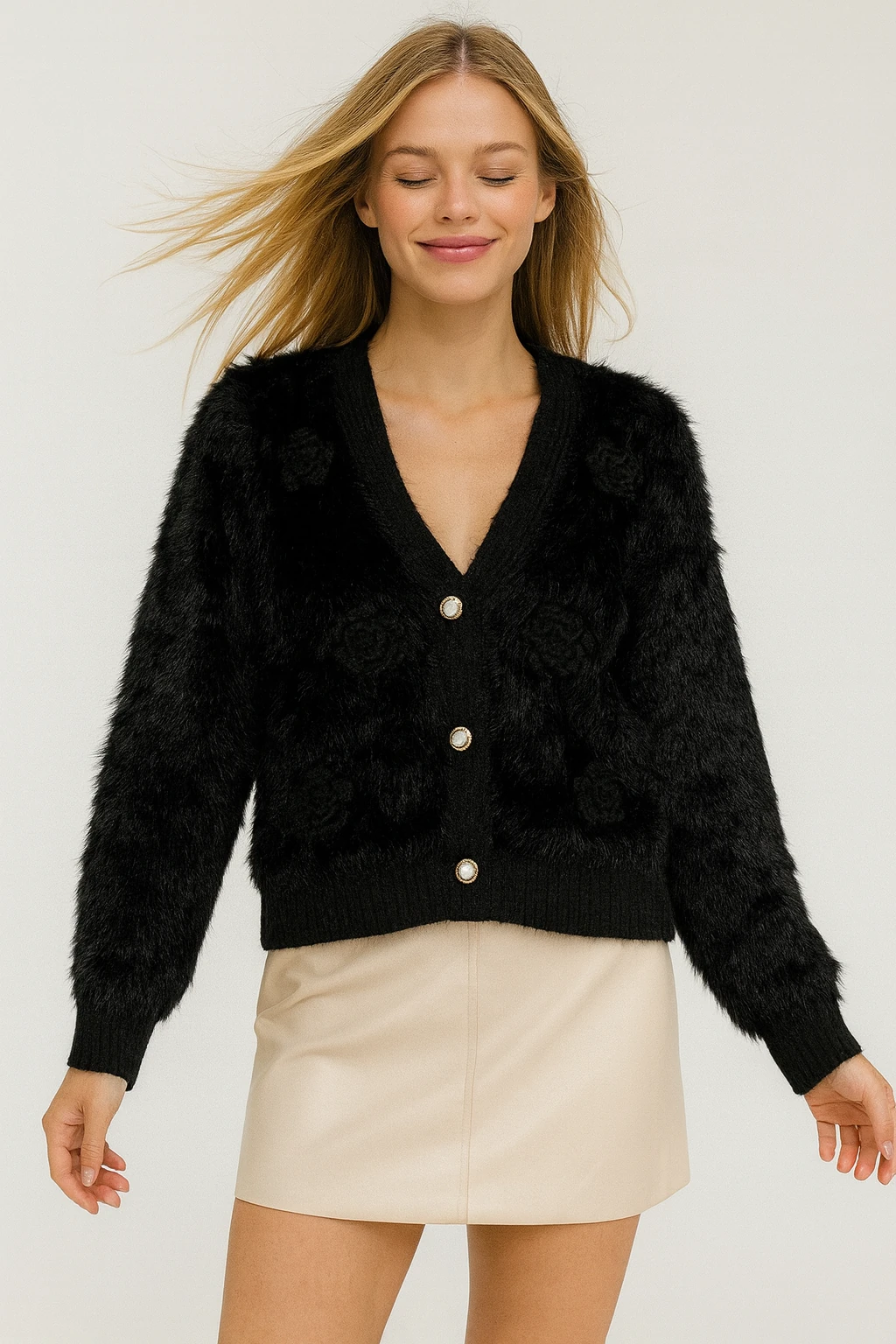 İtalyan Özel Tasarım Angora Ceket - SİYAH