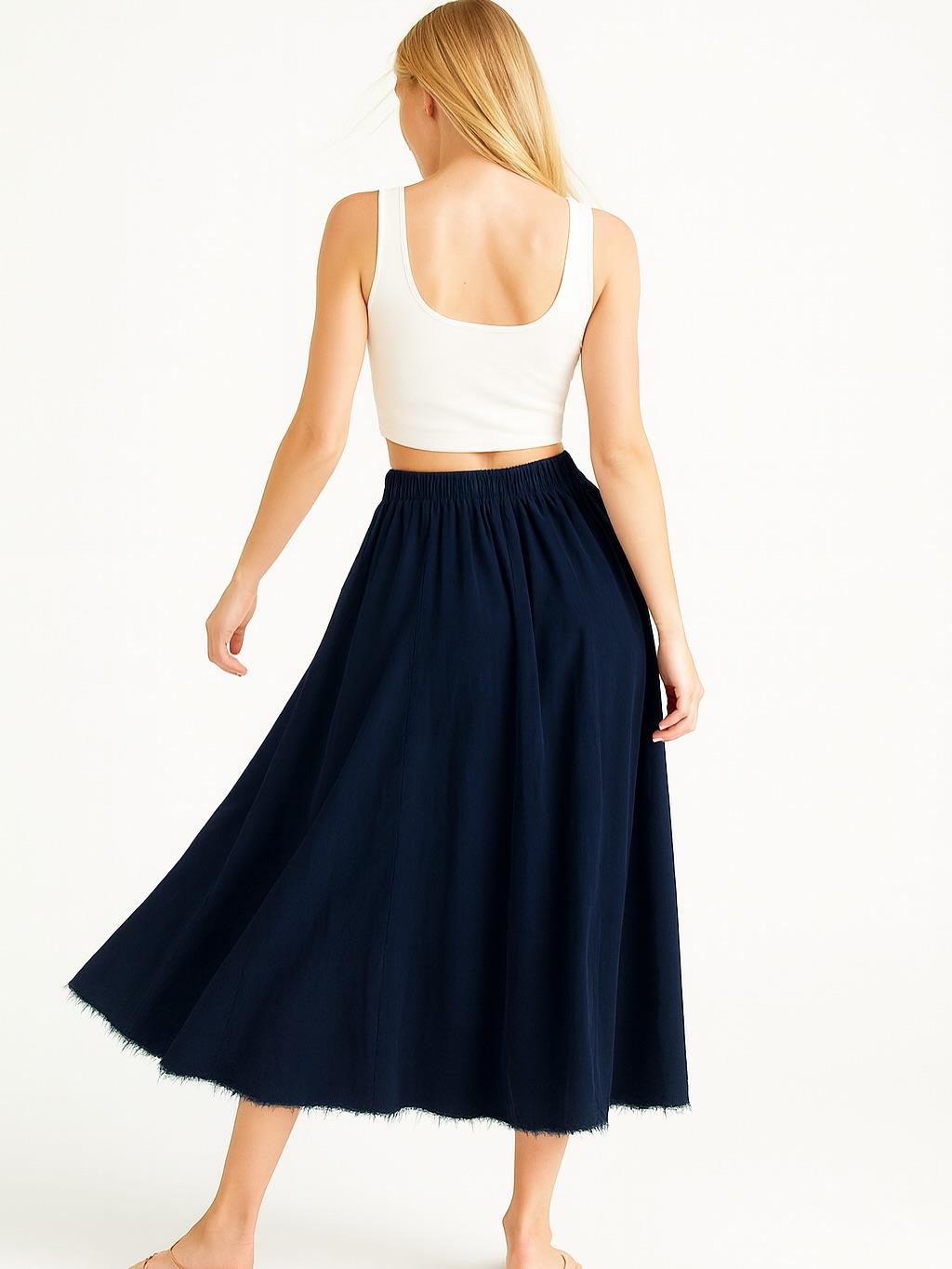 İtalyan Kadife Cepli Etek - LACİVERT