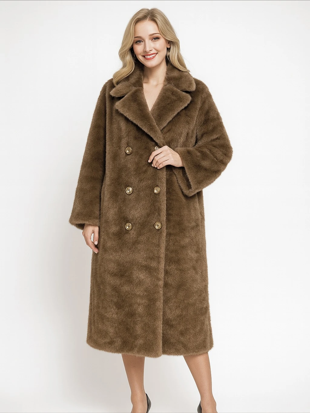 İtalyan Düğme Detaylı Kürk - KAHVERENGİ