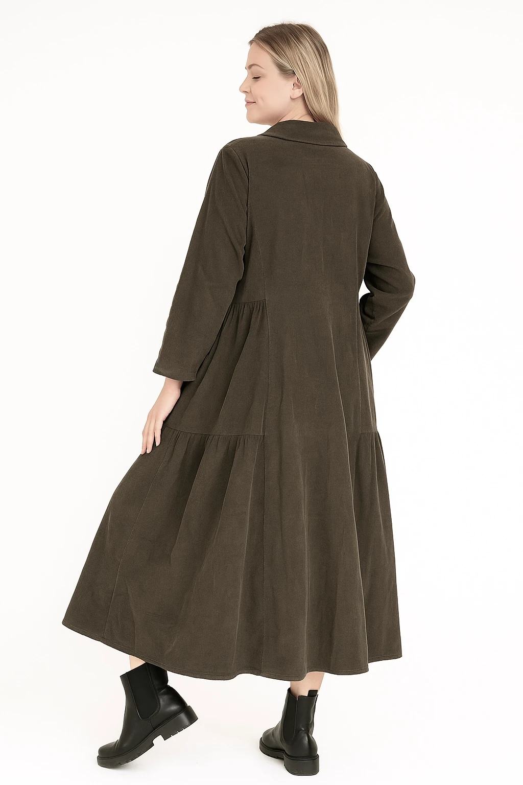 İtalyan Kadife Gömlek Elbise - KOYU KAHVE