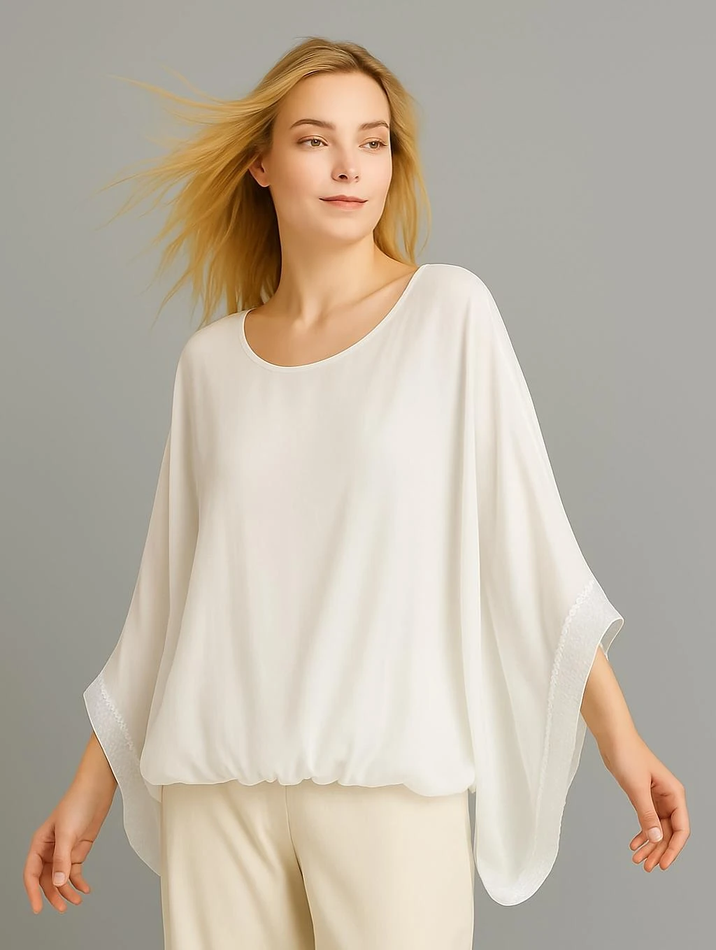 İtalyan İpek Bluz - BEYAZ