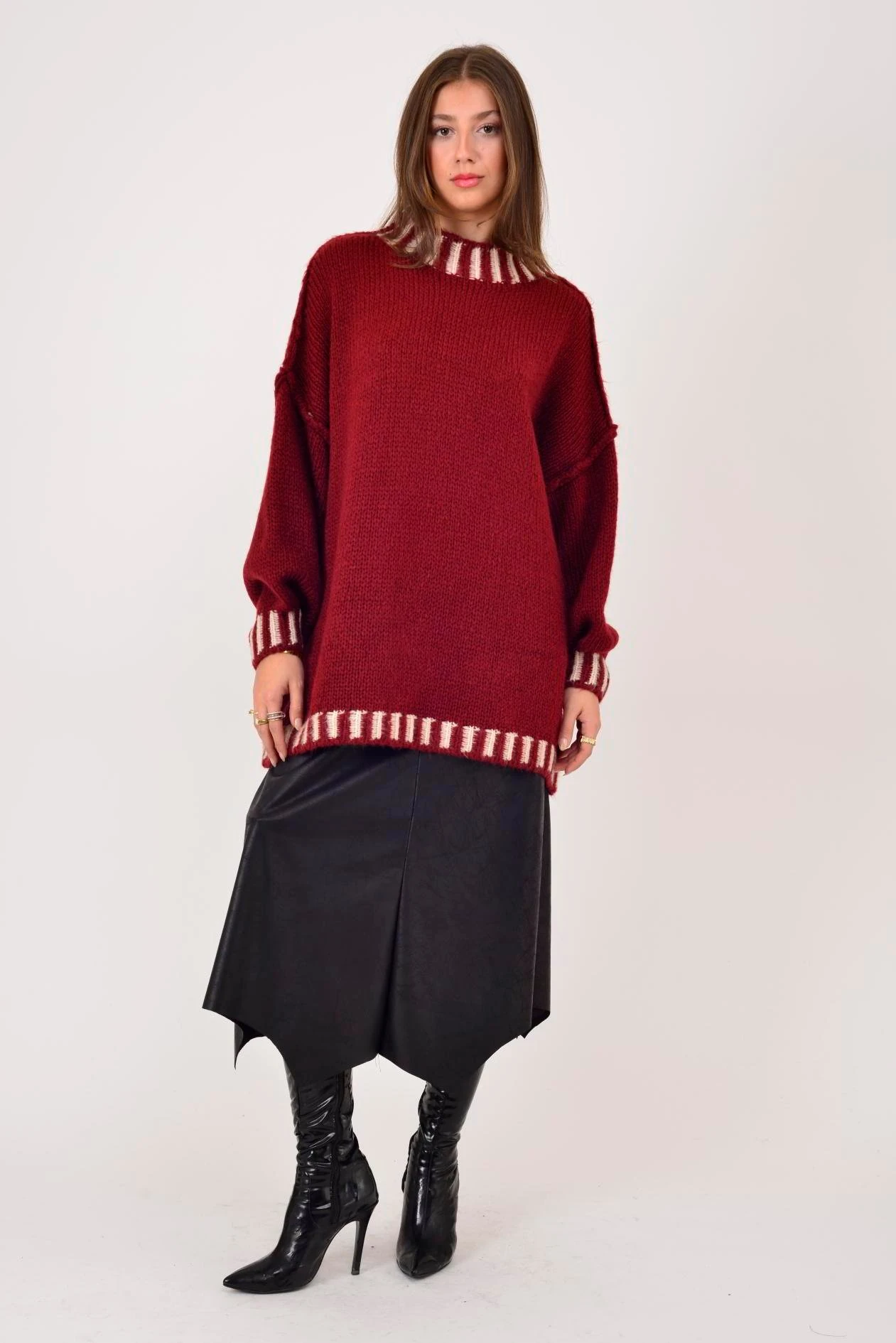 İtalyan Balıkçı Yaka Kazak - BORDO