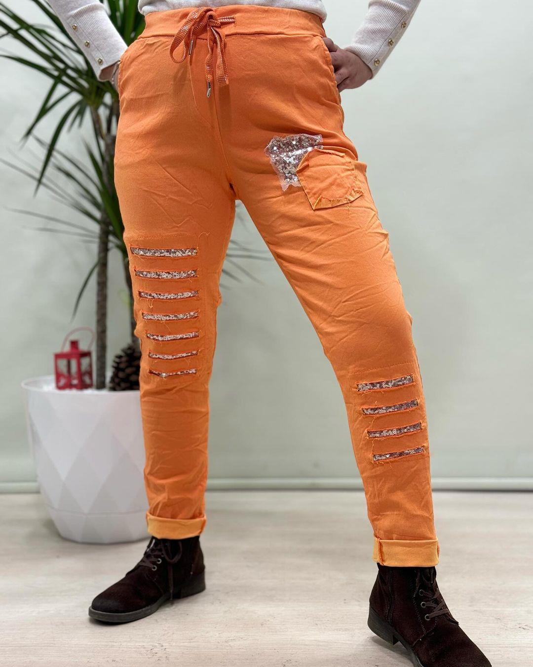 İtalyan Likralı Pantolon - TURUNCU