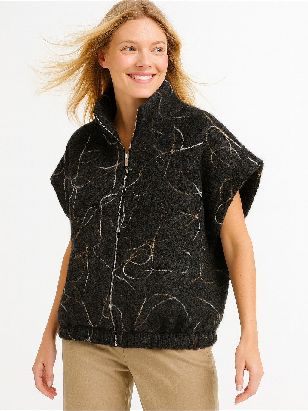 İtalyan Desenli Keçe Yelek - SİYAH