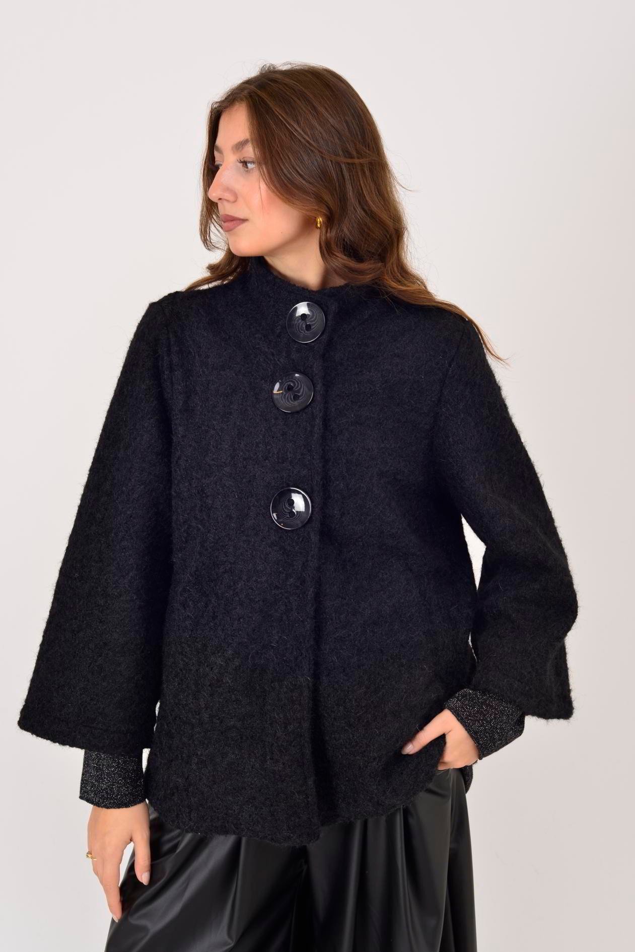 İtalyan Düğme Detaylı Keçe Ceket - SİYAH