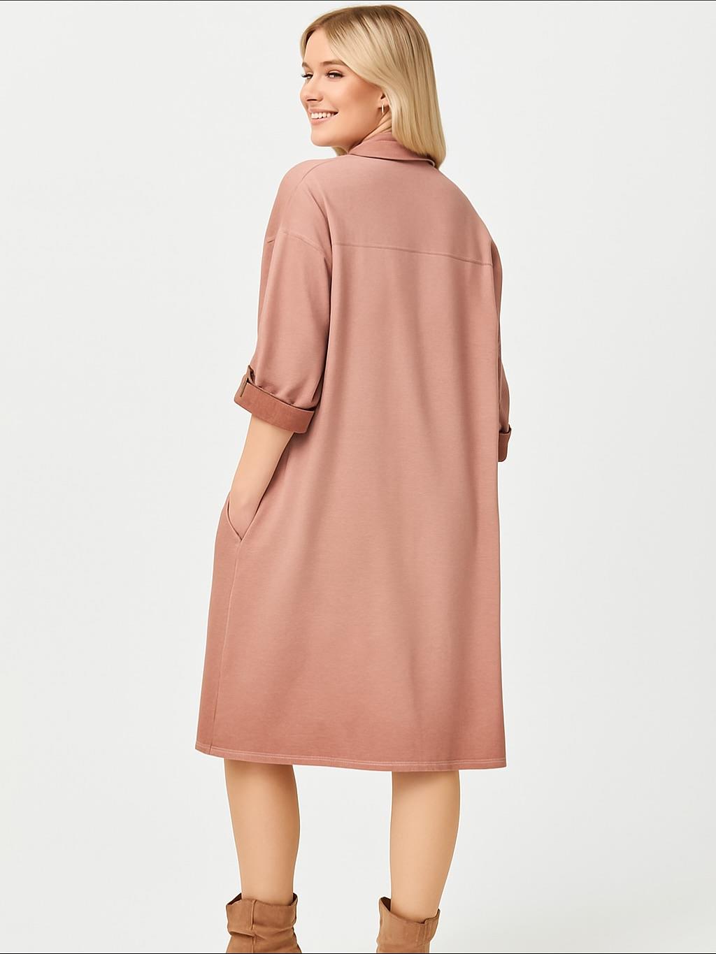 İtalyan Yazı Detaylı Nubuk Elbise - KOYU KAHVE