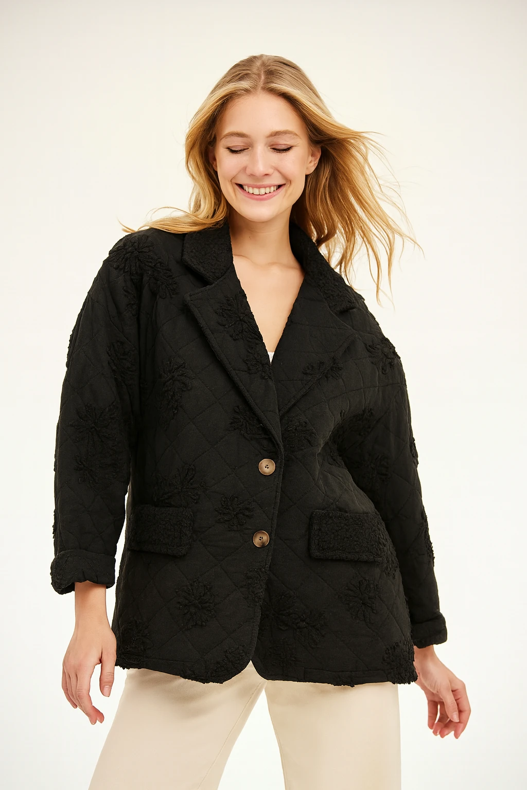 İtalyan Tasarım Kapitone Ceket - SİYAH