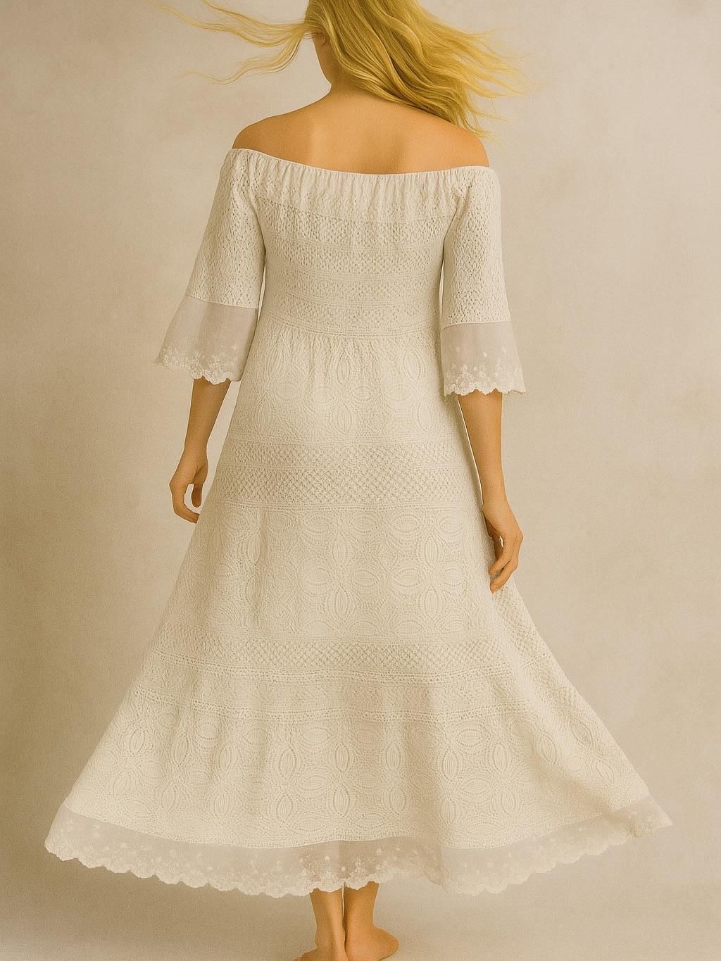 İtalyan Dantel Elbise - BEYAZ