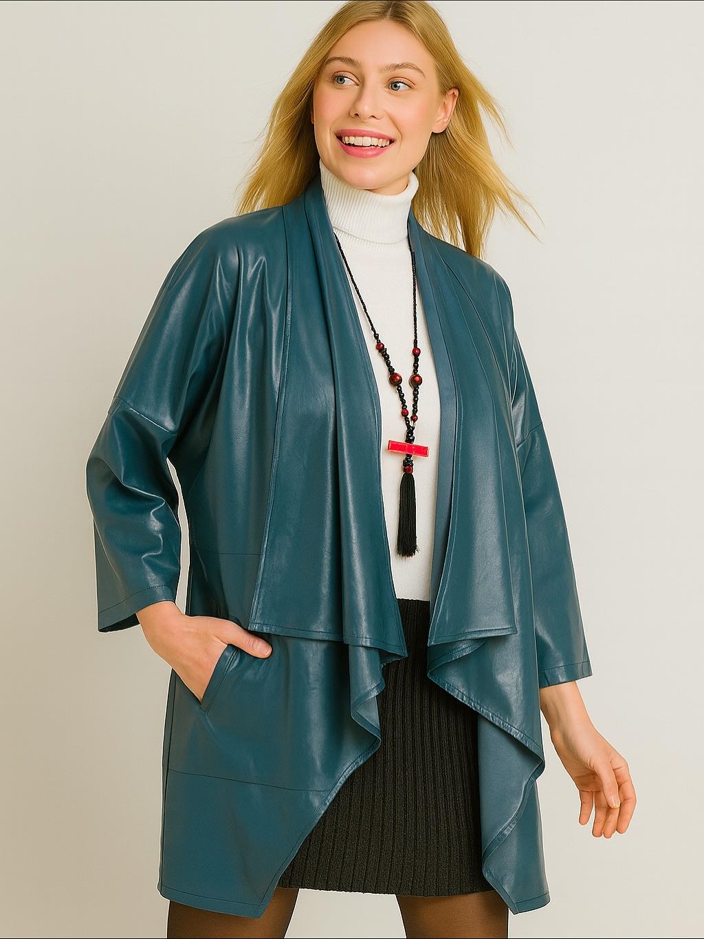 İtalyan Kısa Deri Kap - PETROL YEŞİLİ