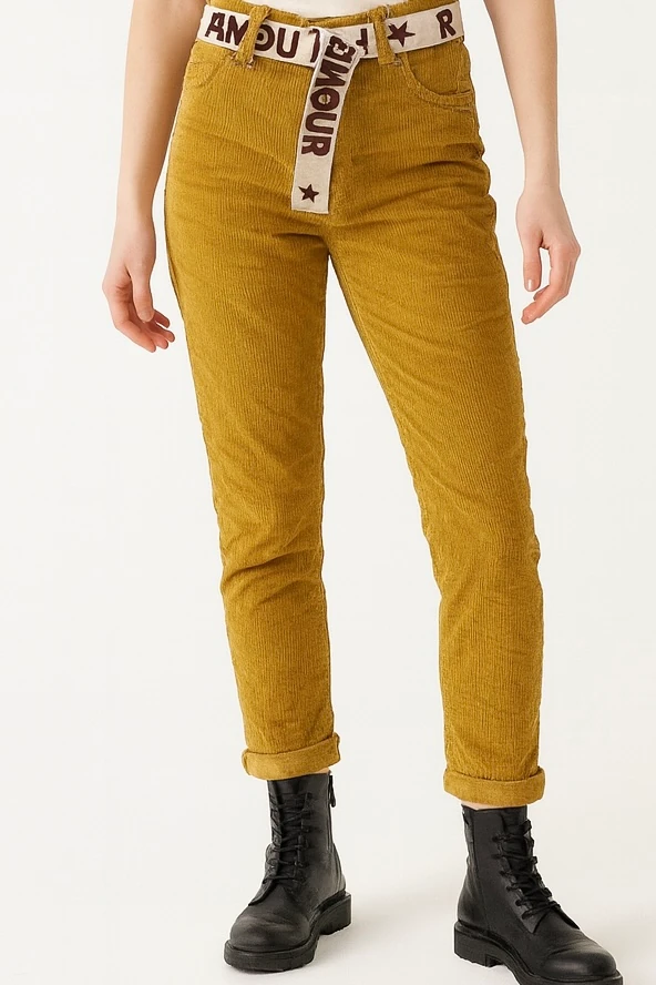 İtalyan Kemerli Kadife Pantolon - HARDAL