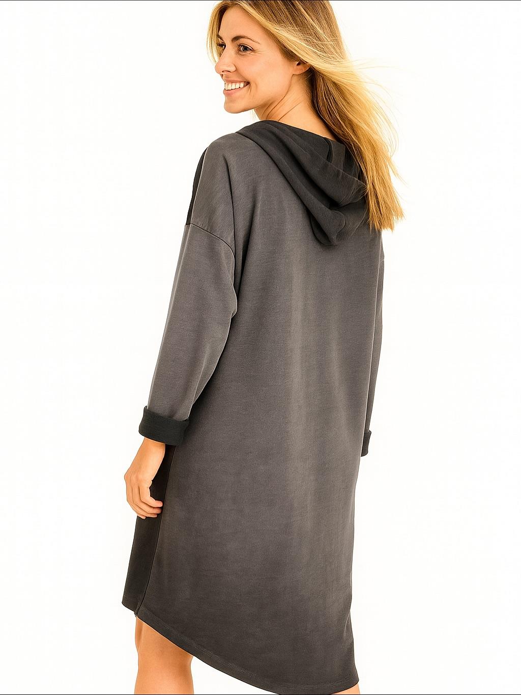 İtalyan Kapüşonlu Nubuk Elbise - SİYAH