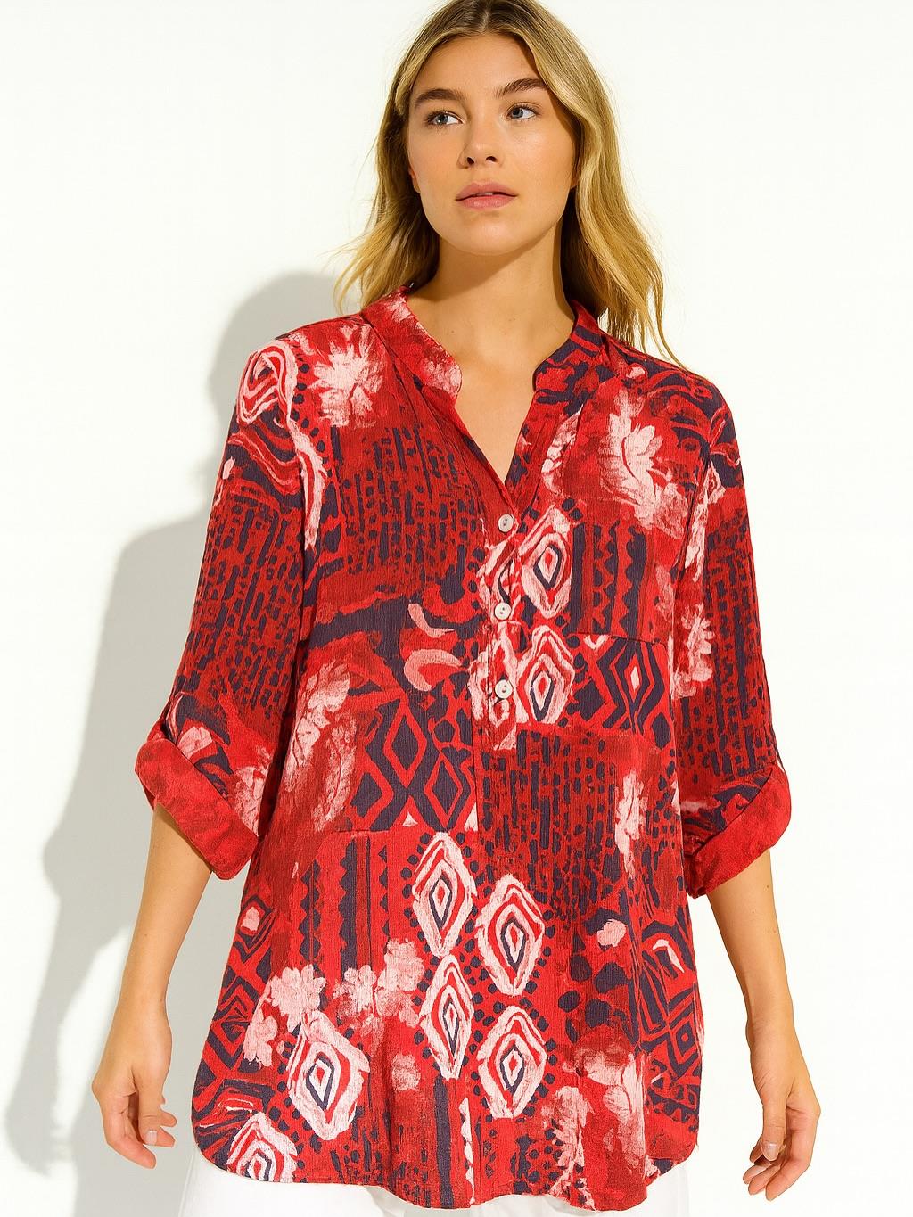 İtalyan Pamuk Keten Gömlek - KIRMIZI