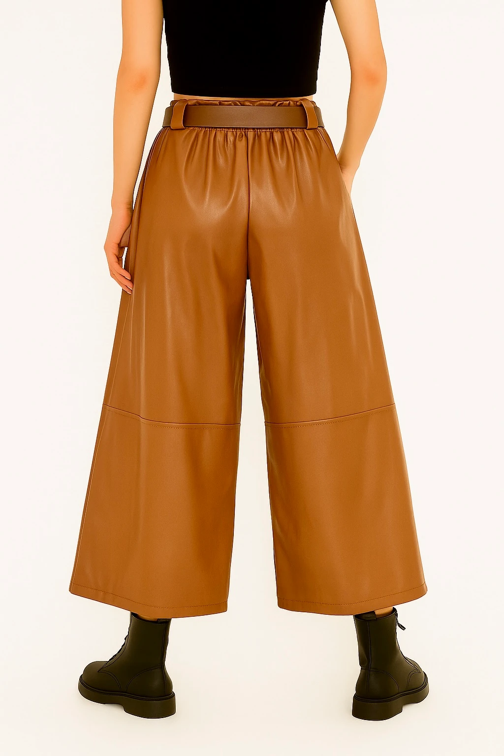 İtalyan Geniş Paça Deri Pantolon - TARÇIN