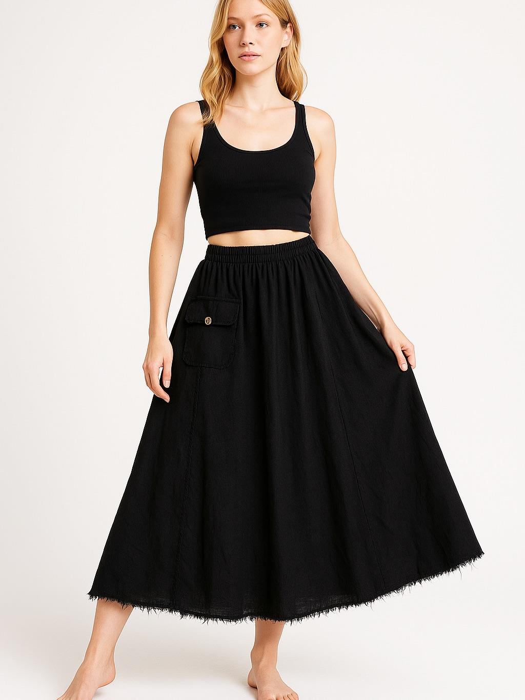İtalyan Kadife Cepli Etek - SİYAH