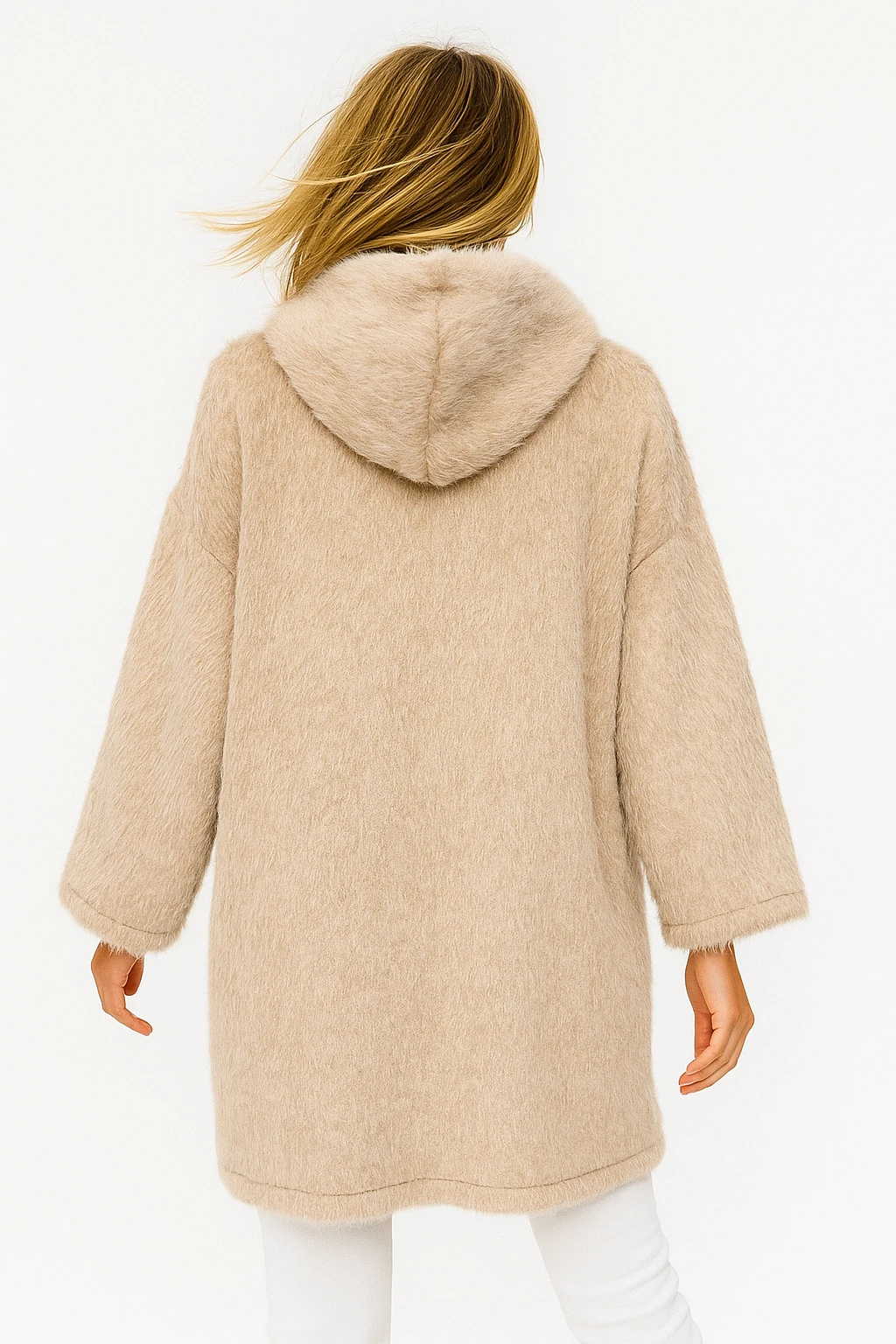 İtalyan Kapüşonlu Keçe Kaban - BEJ