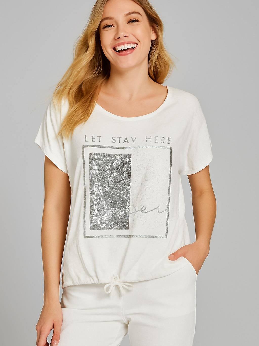 İtalyan Pamuk Pul Payet Detaylı Bluz  - BEYAZ