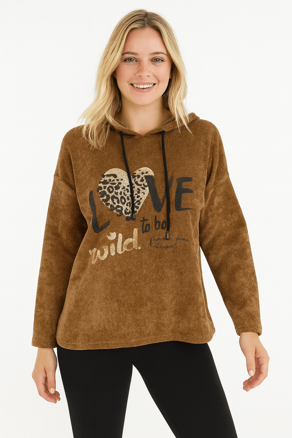 İtalyan Kadife Kapüşonlu Bluz - KAHVE