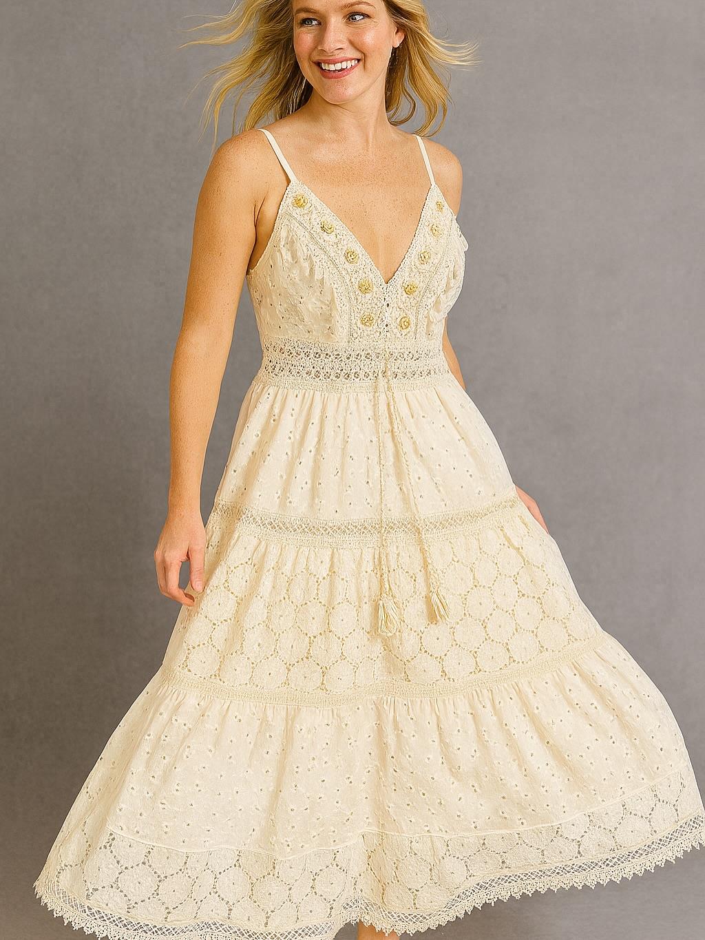 İtalyan Dantel Elbise - BEJ