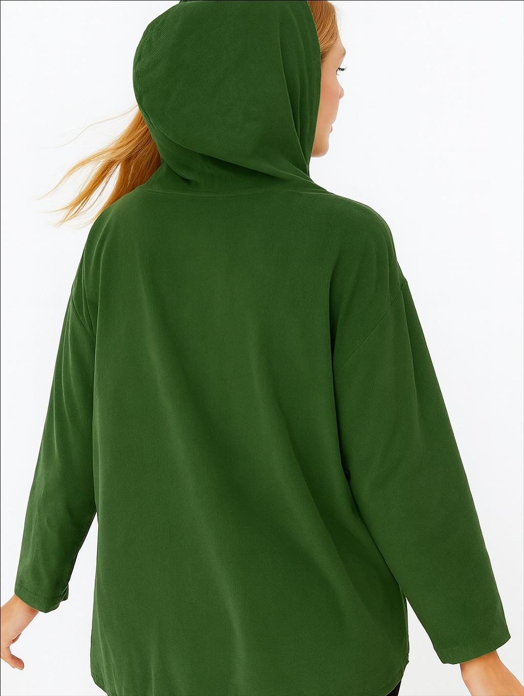 İtalyan Kadife Kapüşonlu Ceket - ÇİMEN YEŞİLİ