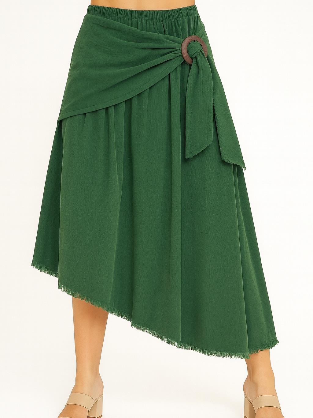İtalyan Kadife Önden Bağlamalı Etek - YEŞİL