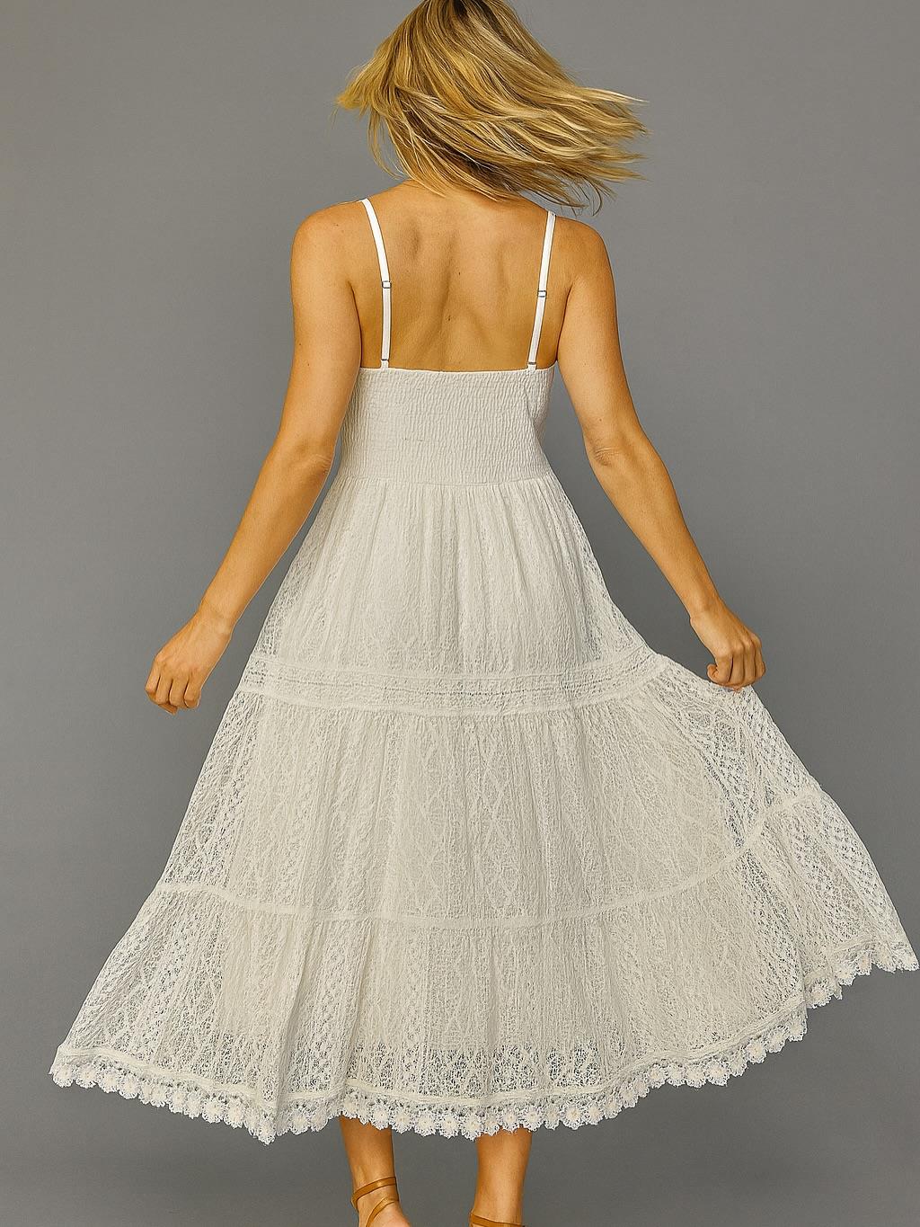 İtalyan Dantel Ponponlu Elbise - BEYAZ