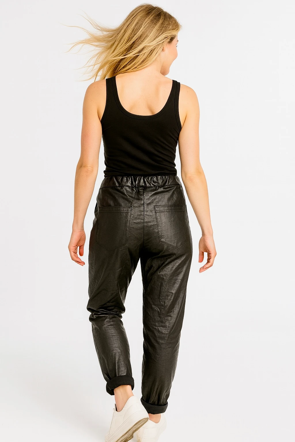 İtalyan Likralı Deri Pantolon - SİYAH