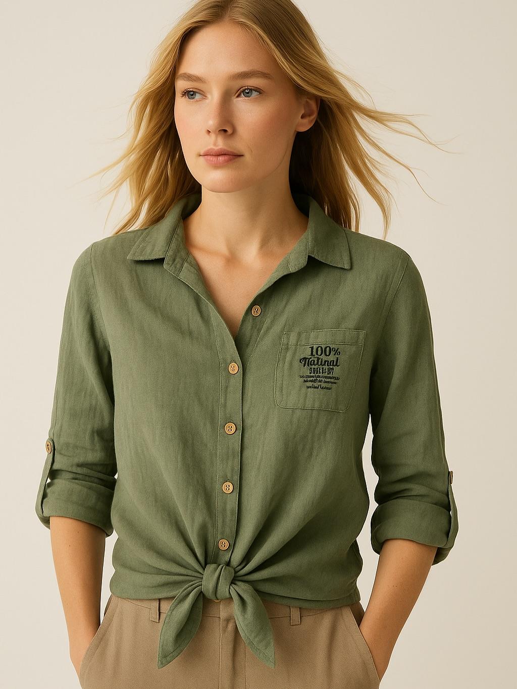 İtalyan Keten Gömlek - HAKİ