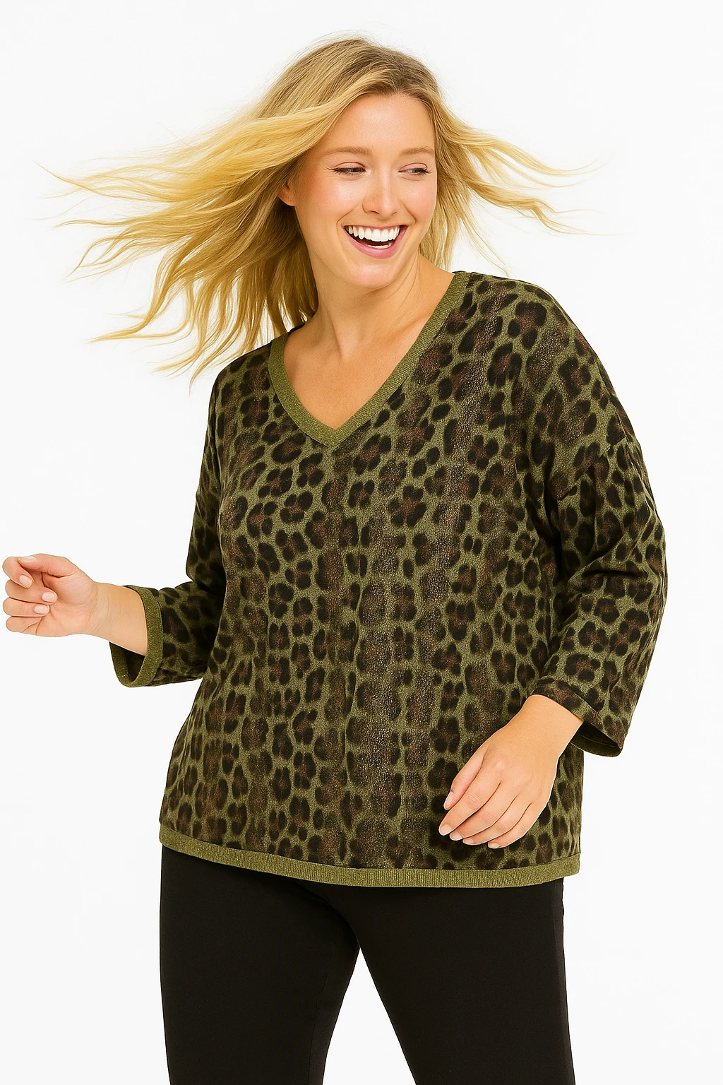 İtalyan Leopar Desenli Bluz - HAKİ