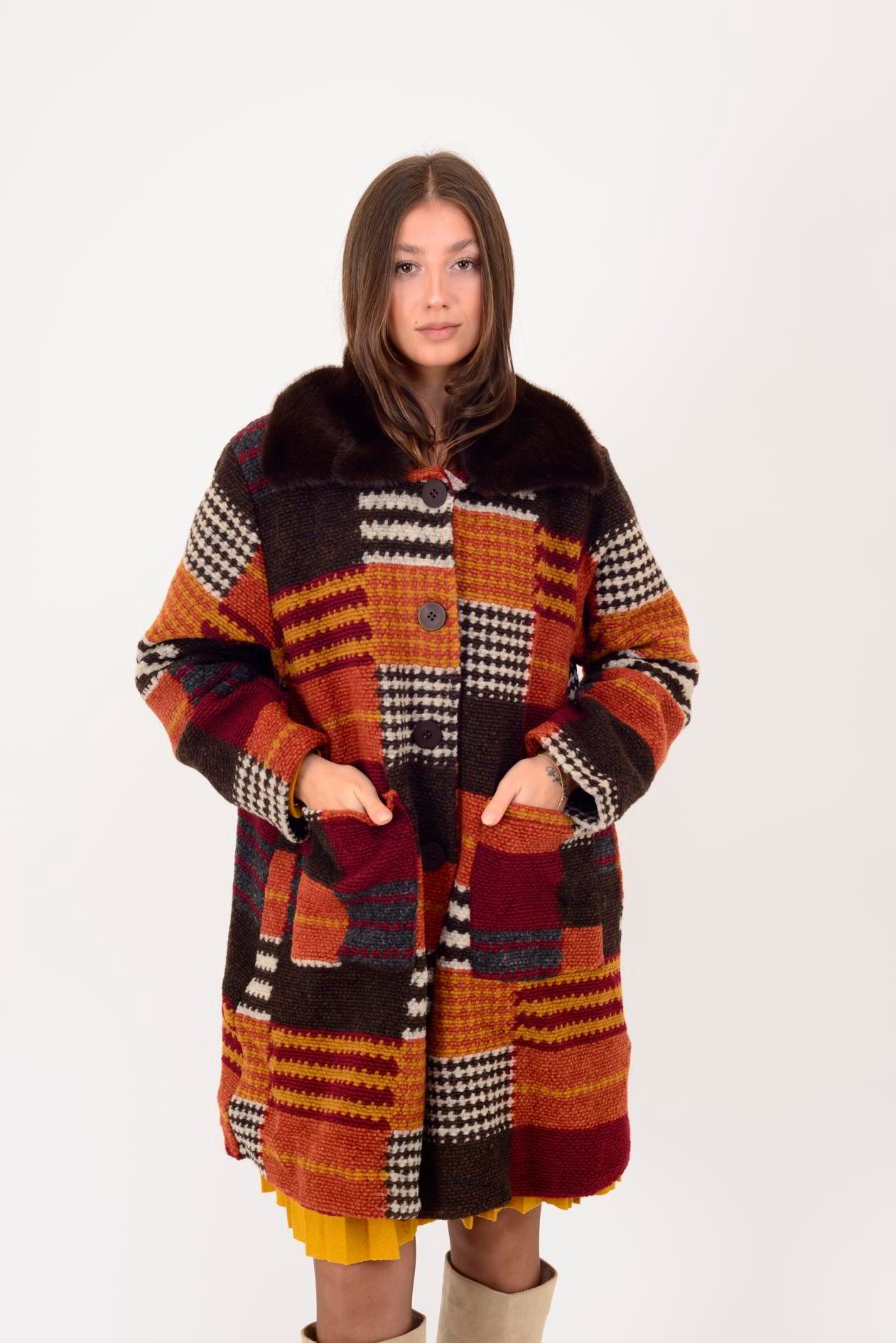 İtalyan Oduncu Desen Kürk Detaylı Keçe Kaban - BORDO