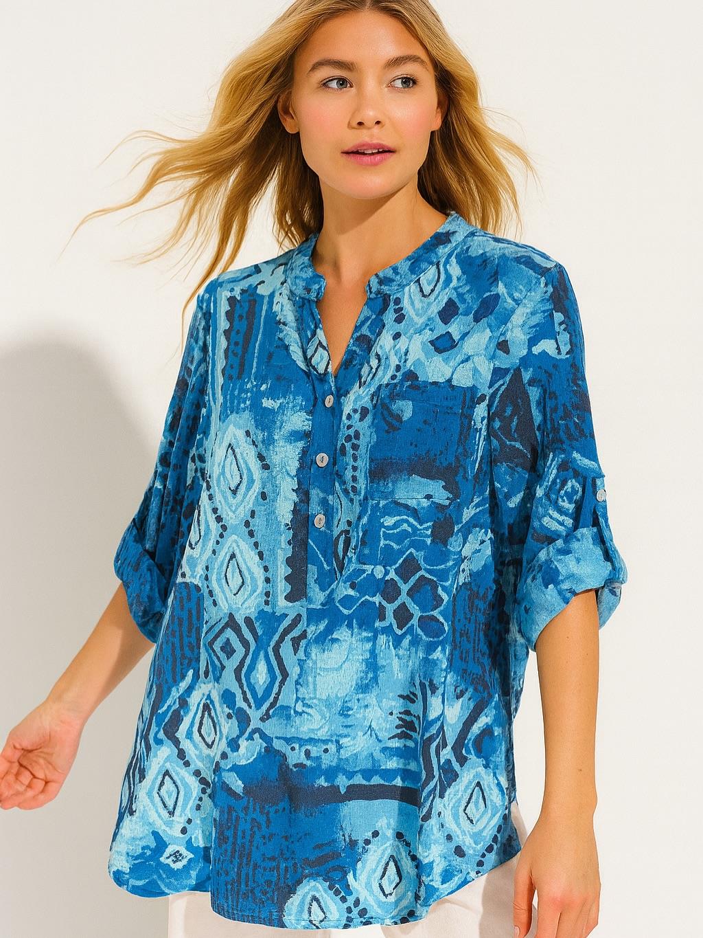 İtalyan Pamuk Keten Gömlek - SAKS MAVİ