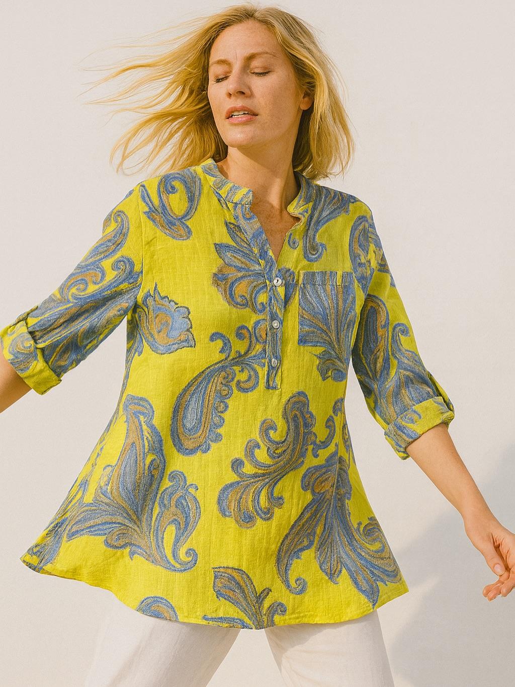 İtalyan Pamuk Keten Gömlek - SARI