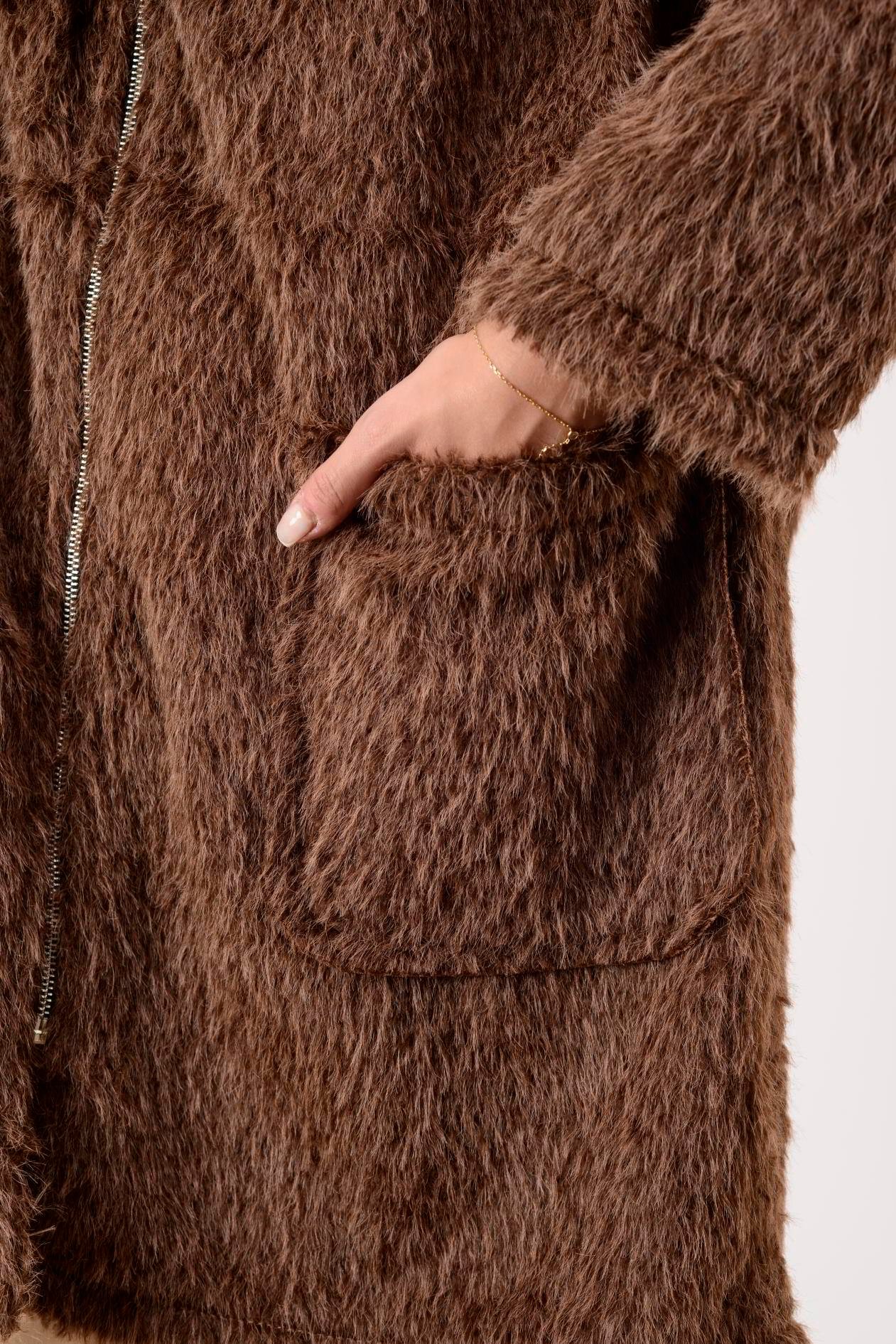 İtalyan Cep Detaylı Keçe Kaban - KAHVERENGİ