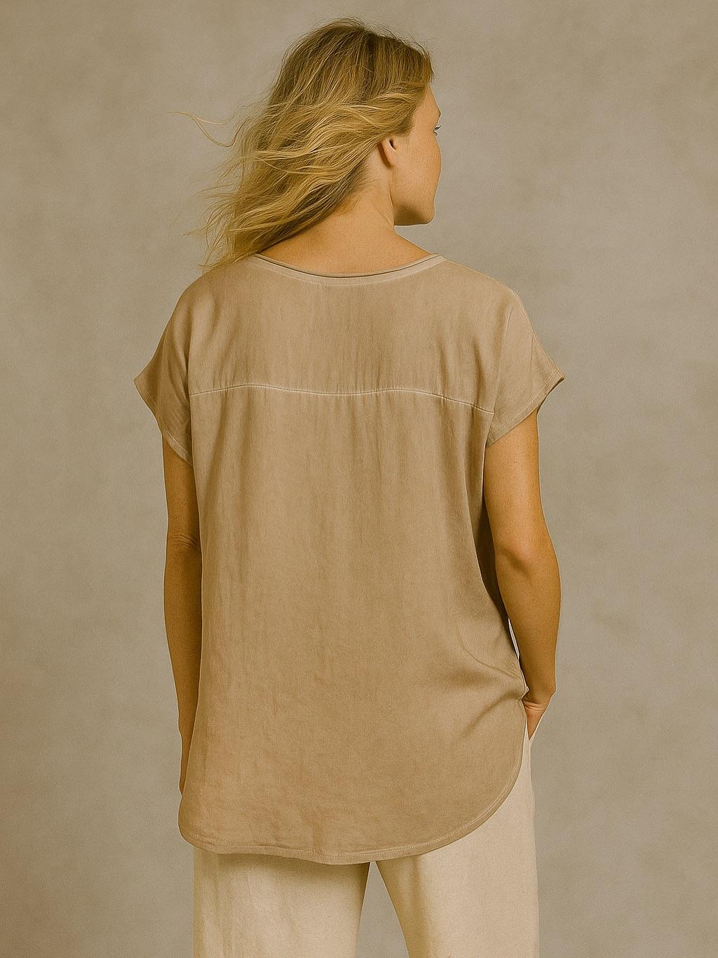 İtalyan Çiçek Desenli Keten Bluz - BEJ