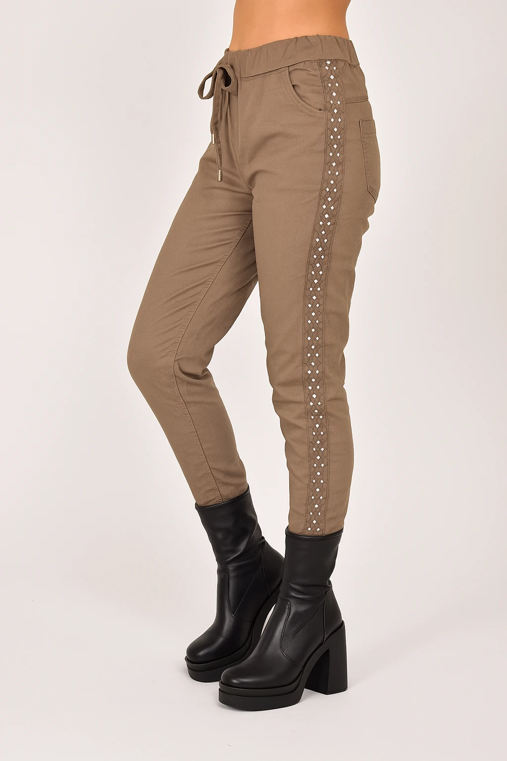 İtalyan Yanı Zımba Detaylı Pantolon - VİZON