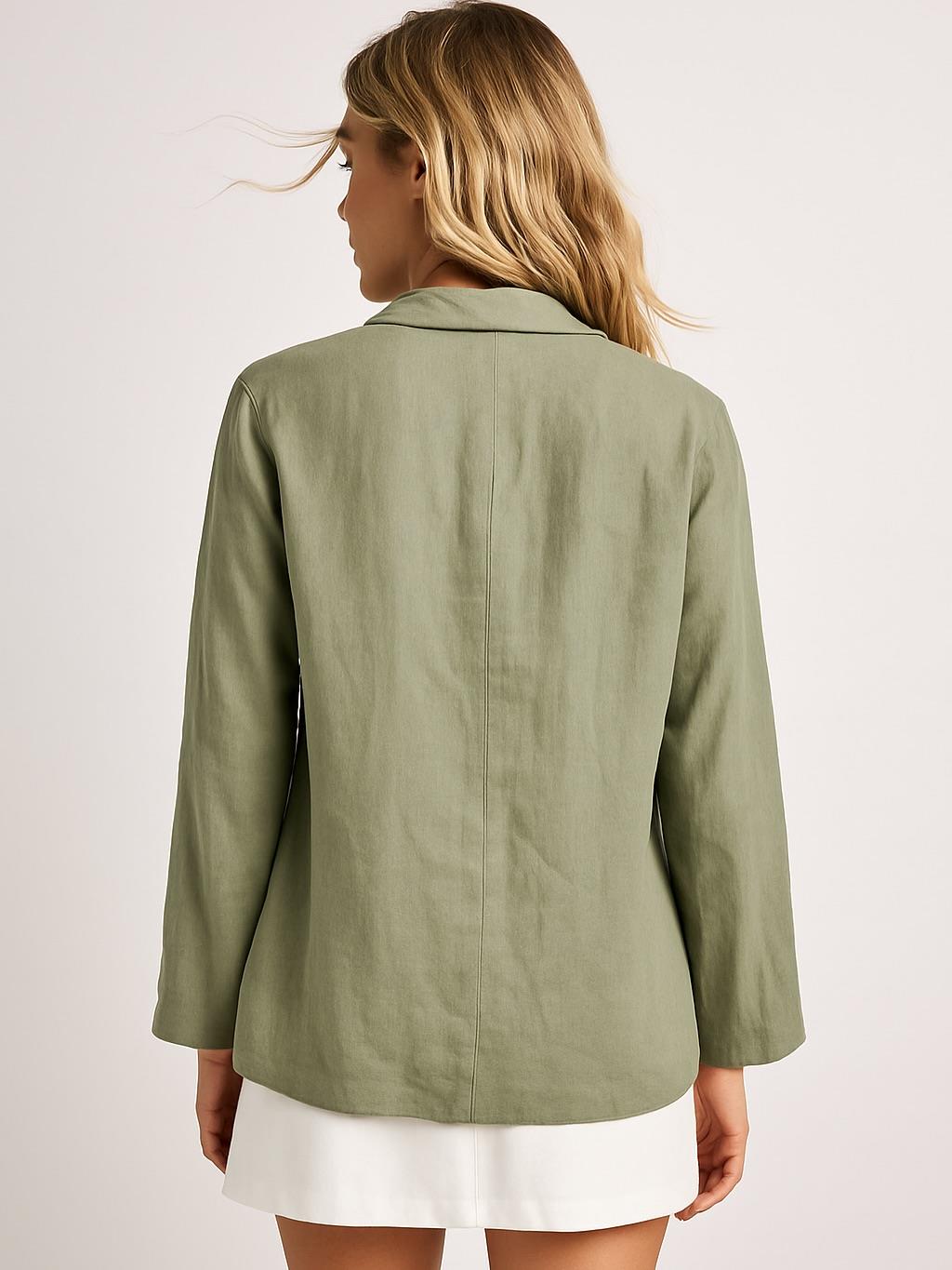 İtalyan Keten Düğmeli Ceket - HAKİ