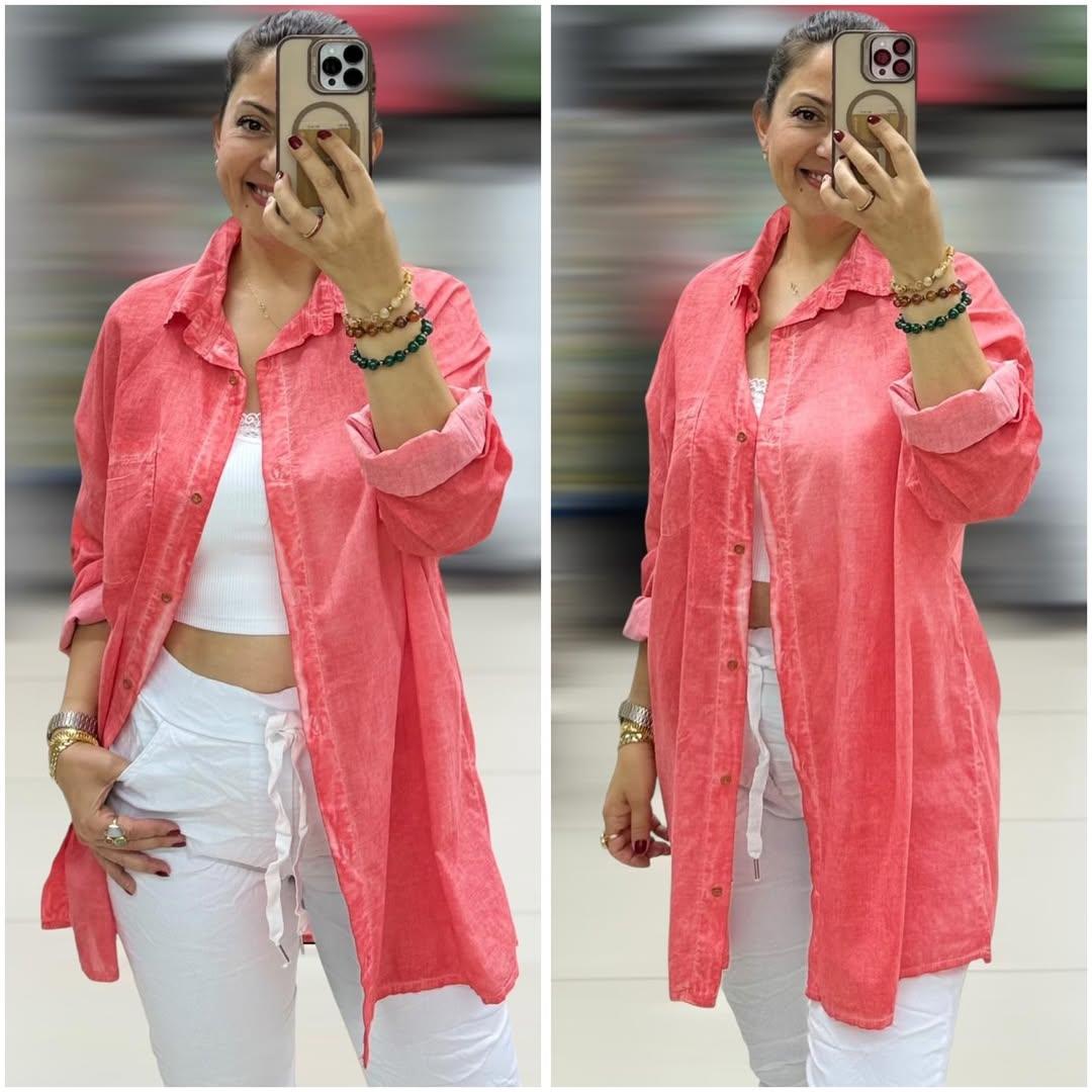 İtalyan Taşlanmış Pamuklu Coton Gömlek - MERCAN