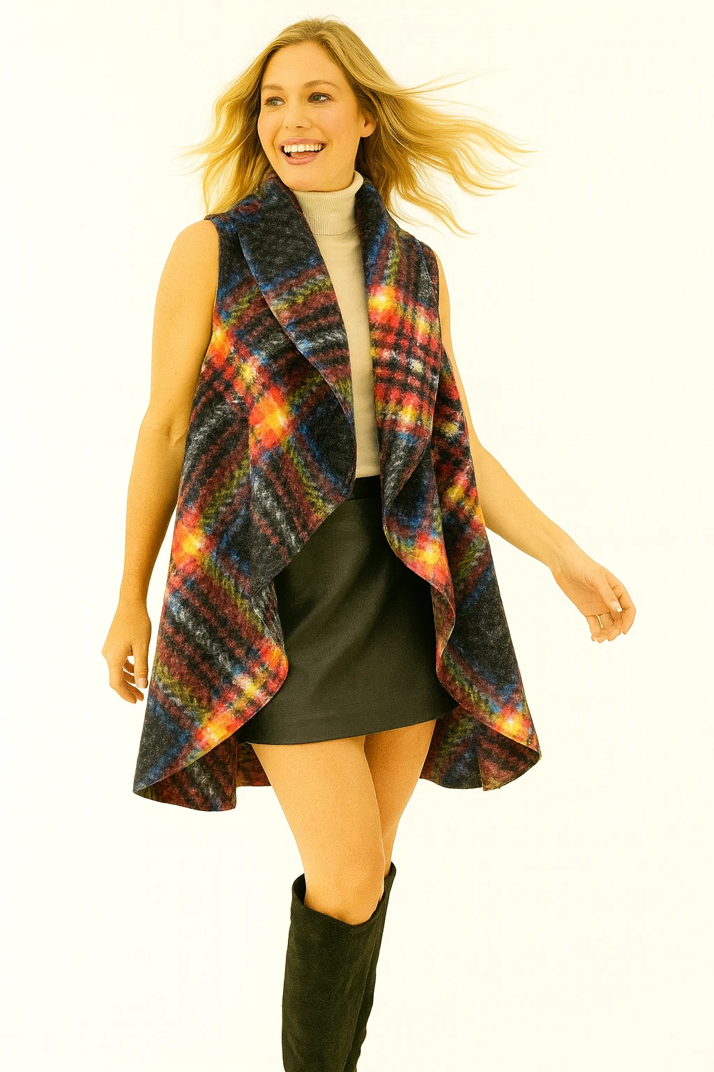 İtalyan Çizgi Desenli Keçe Yelek - SARI