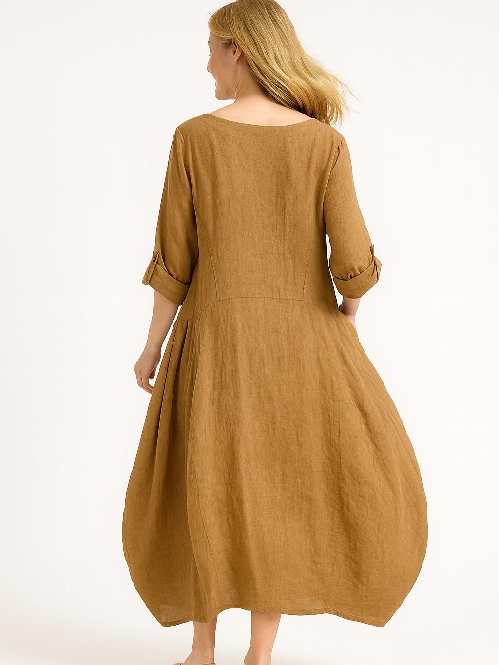 İtalyan Keten Cep Detaylı Elbise - BAL