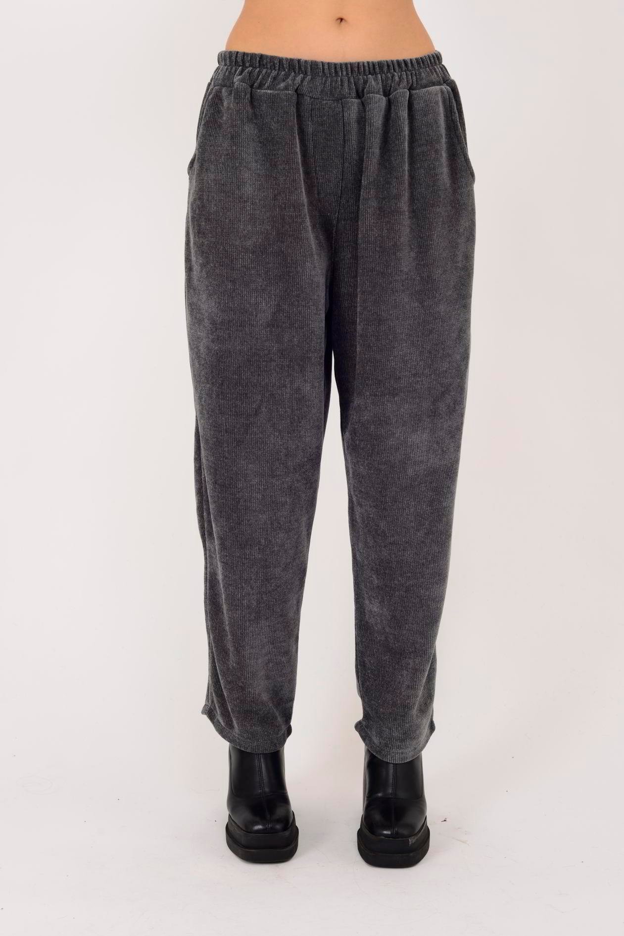 İtalyan Cep Detaylı Fitilli Kadife Pantolon - GRİ