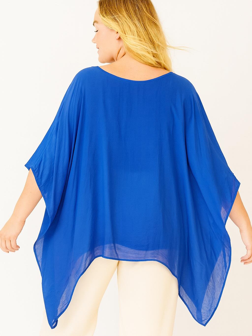 İtalyan Nakış Detaylı İpek Bluz - SAKS MAVİSİ