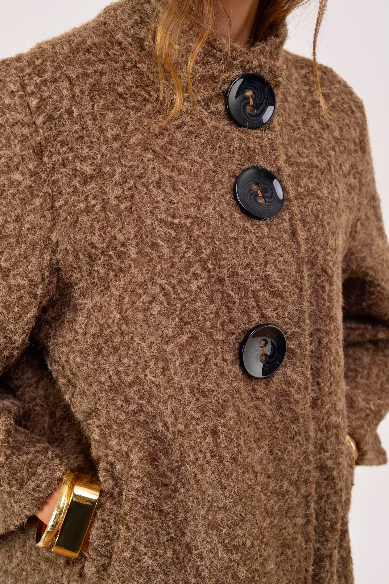 İtalyan Düğme Detaylı Keçe Ceket - KAHVERENGİ