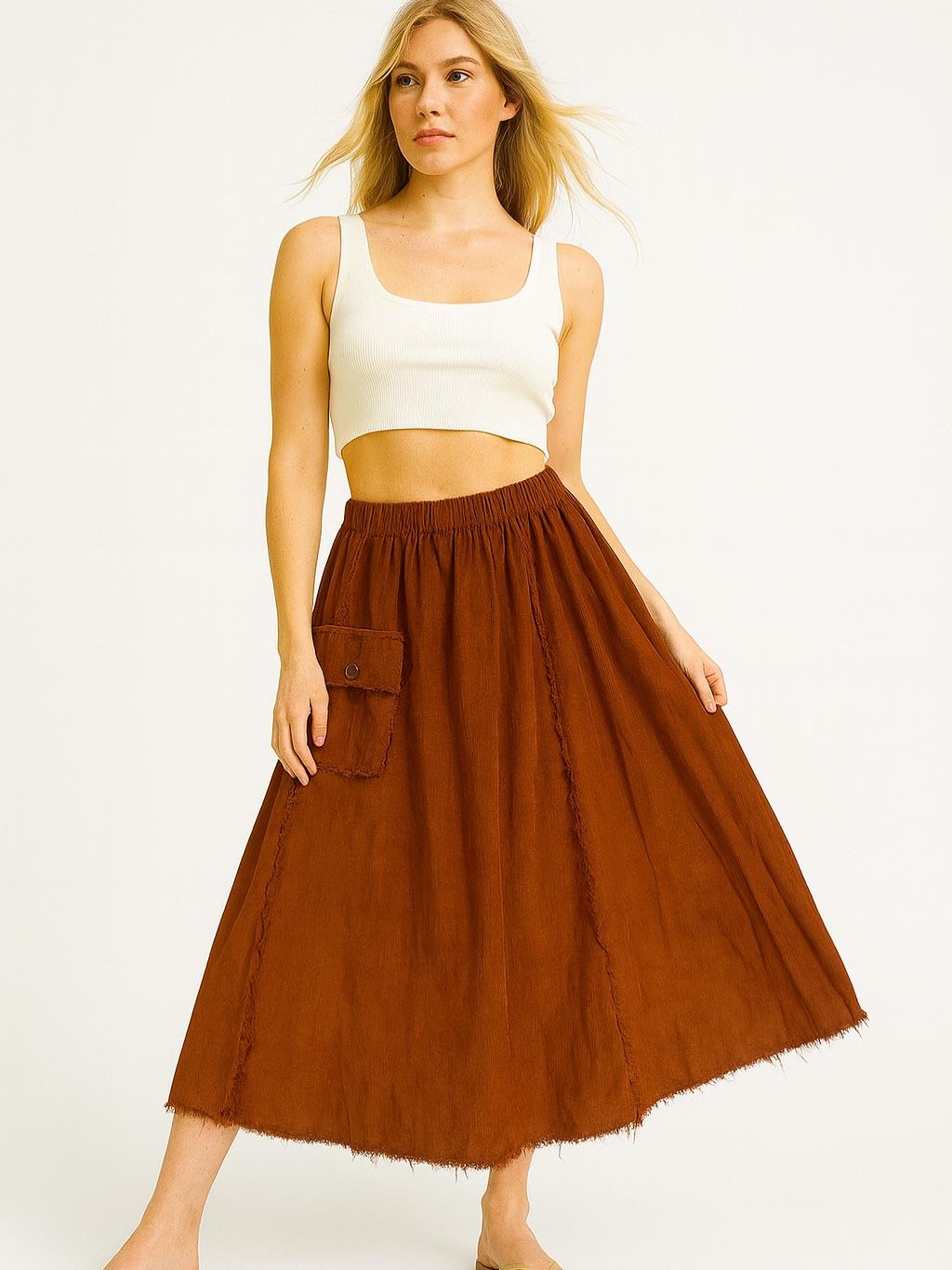 İtalyan Kadife Cepli Etek - TARÇIN