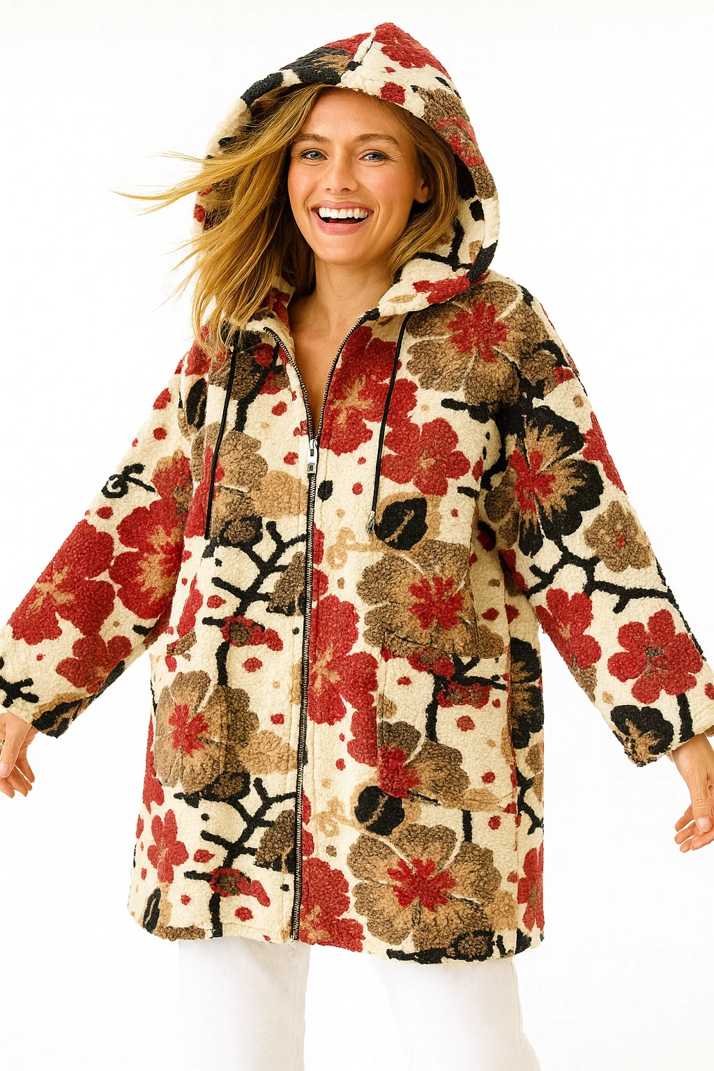 İtalyan Fermuarlı Keçe Kaban - KREM