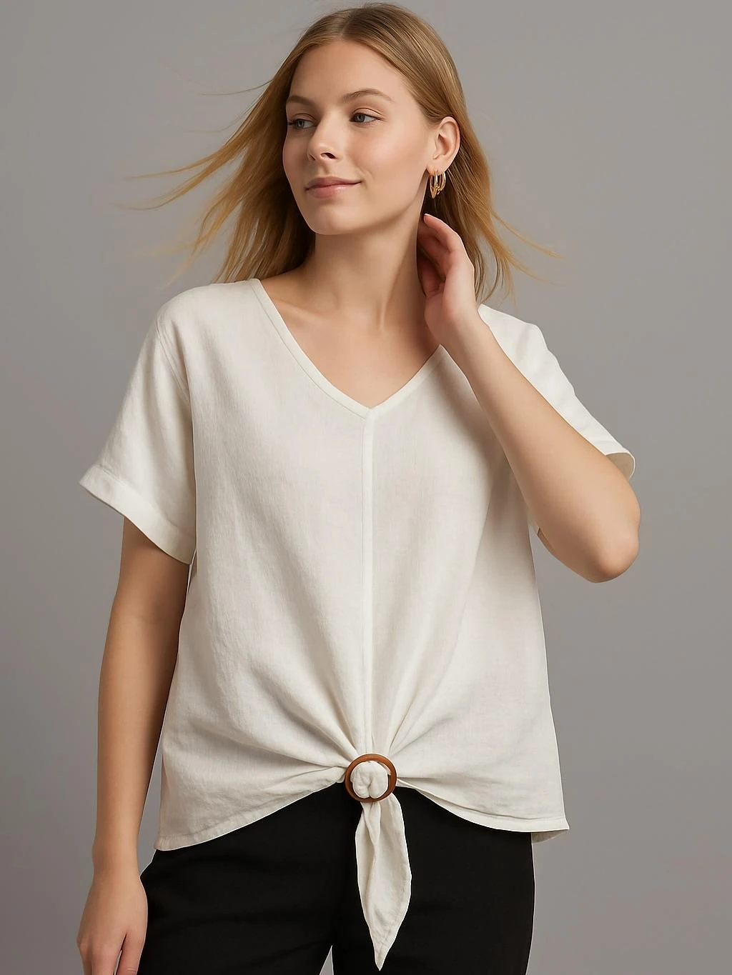 İtalyan Keten Bluz - BEYAZ