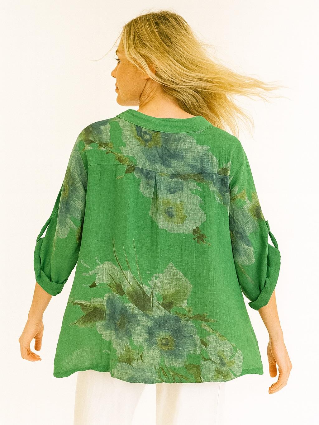 İtalyan Pamuk Keten Gömlek - YEŞİL