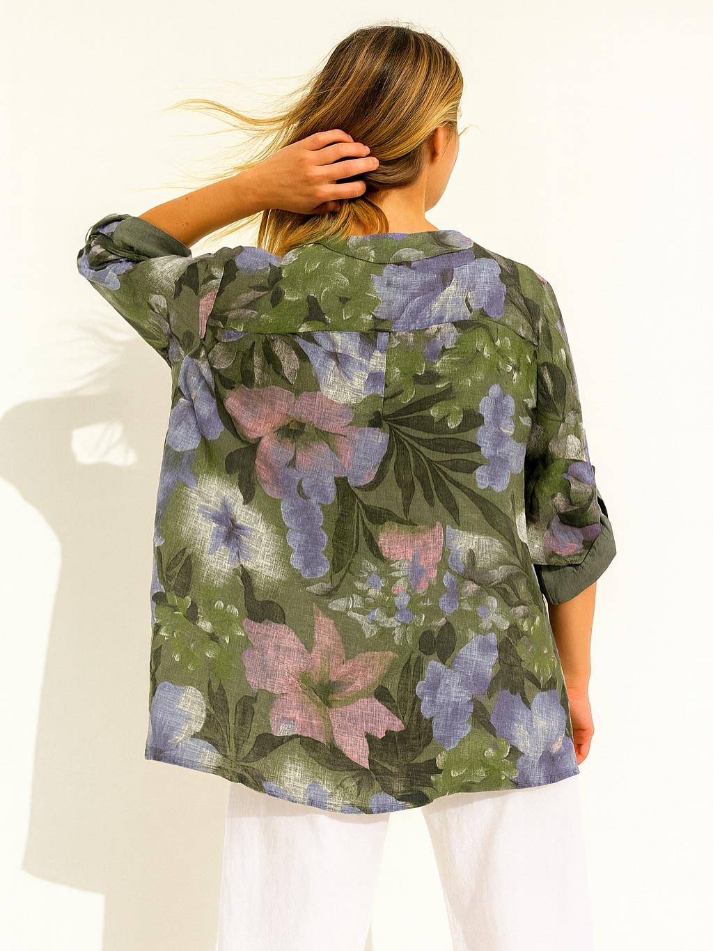 İtalyan Pamuk Keten Gömlek - HAKİ