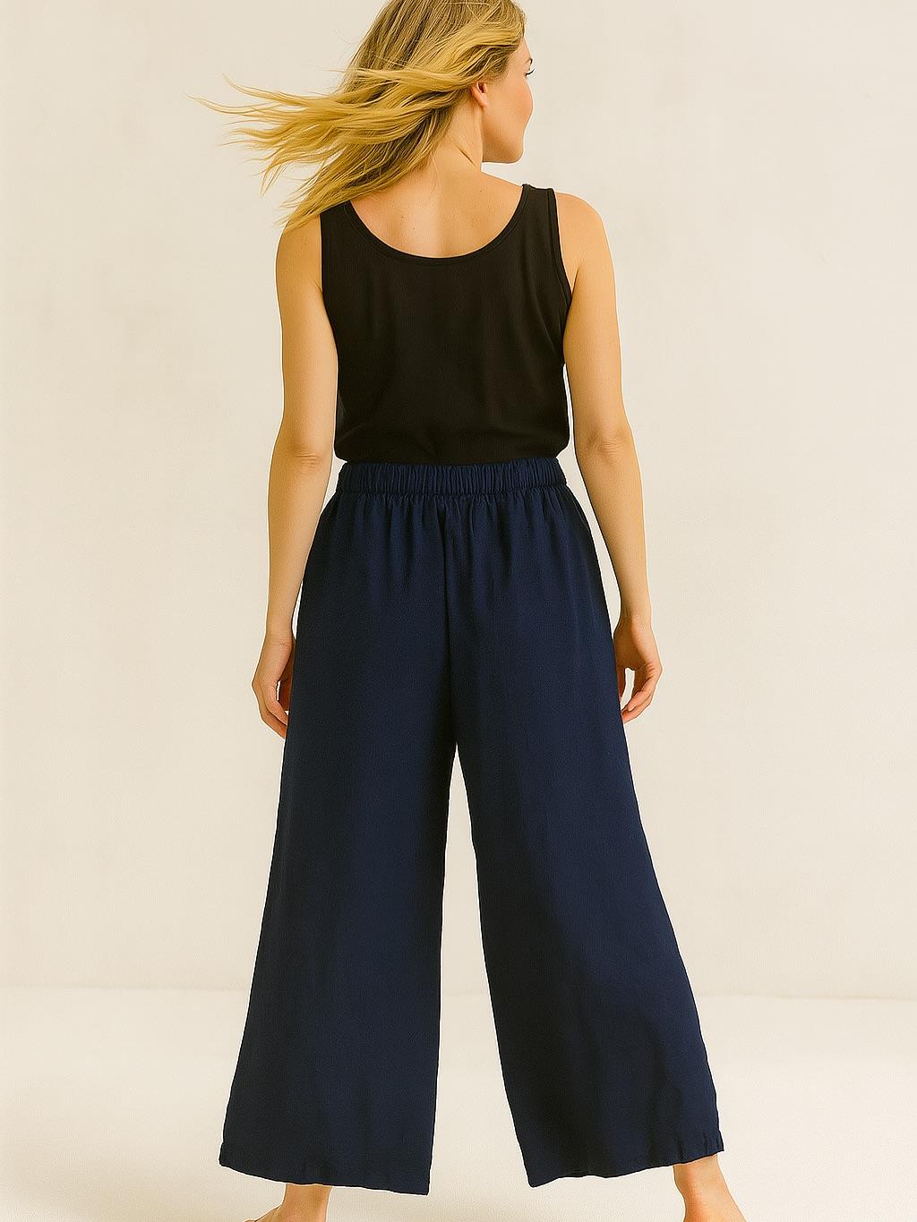 İtalyan Keten Boru Paça Pantolon - LACİVERT