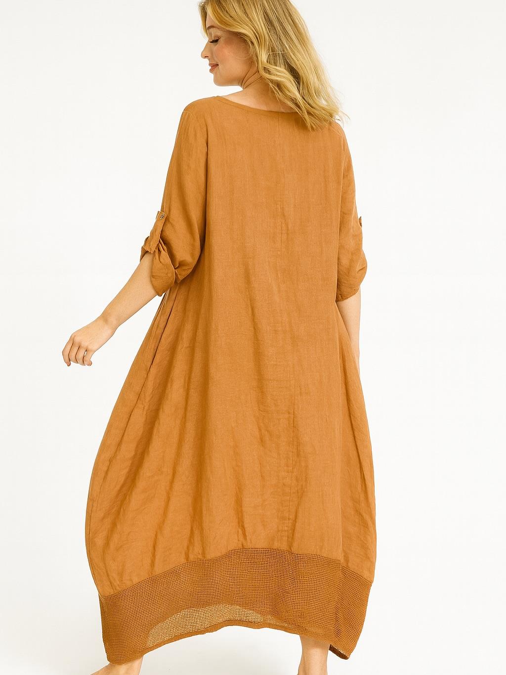 İtalyan Keten Dikiş Detaylı Elbise - BAL