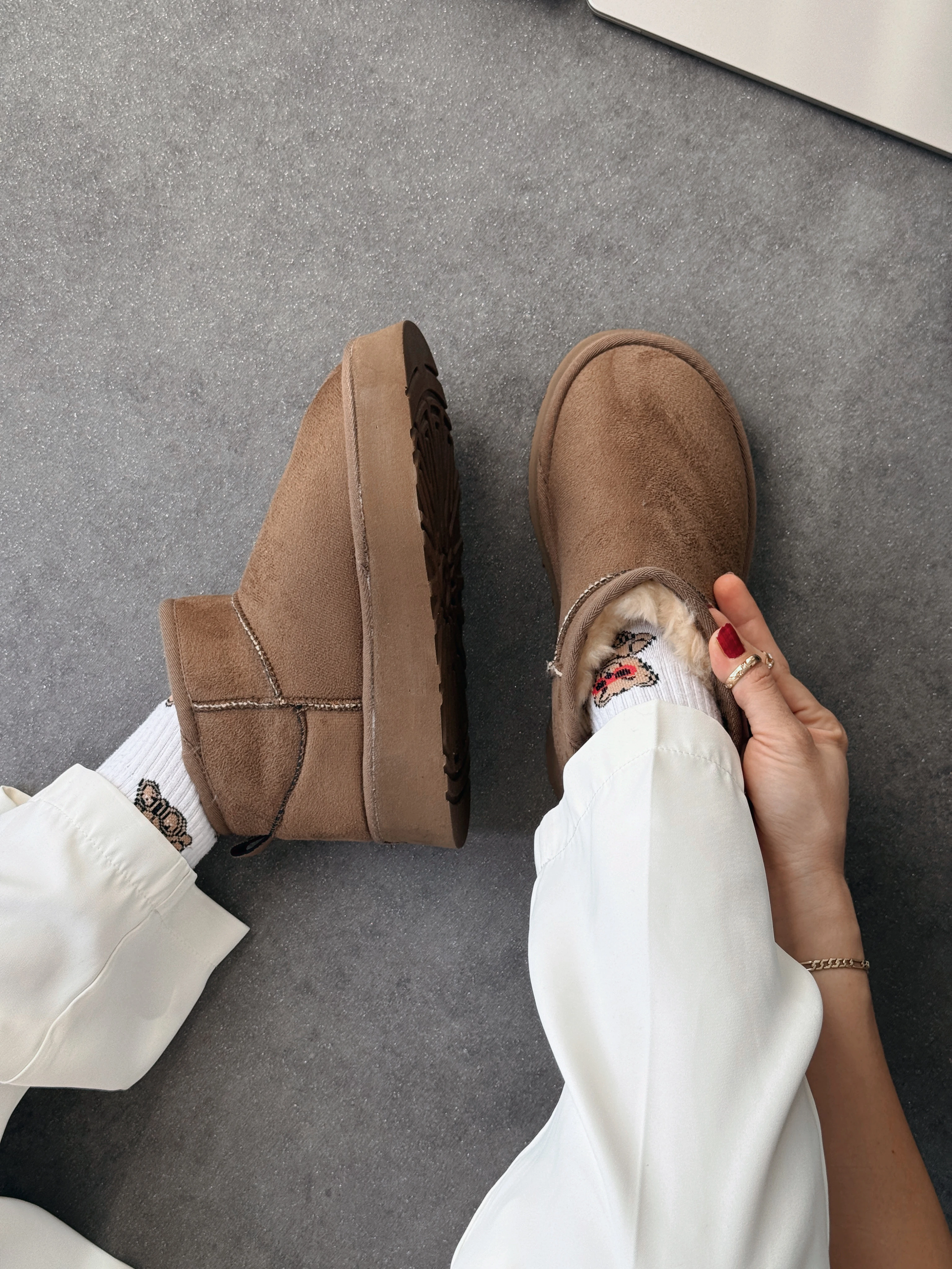 Mini İçi Tüylü Kalın Taban - Vizon